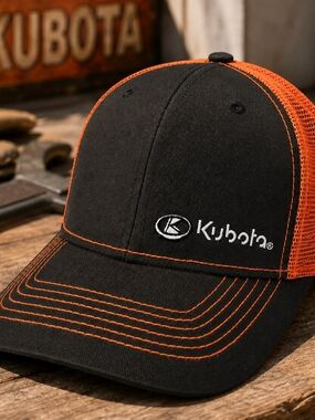 Kubota DRI DUCK Black & Neon Orange Mesh Snapback Trucker Hat NWOT